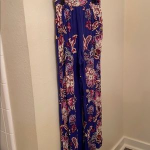 Blue Patterned Flare Pants